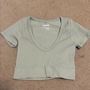 Garage Women's Ribbed V-Neck Crop Top - Light Green